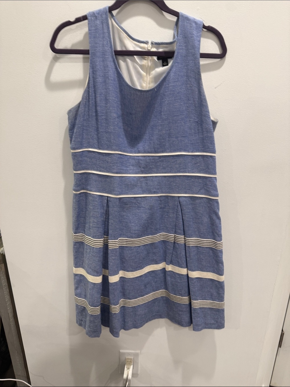 Ann Taylor Blue and White Striped Sleeveless Dress
